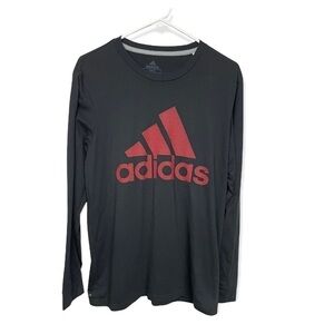 Adidas Black Red Logo 3 Stripe Long Sleeve Tee Medium